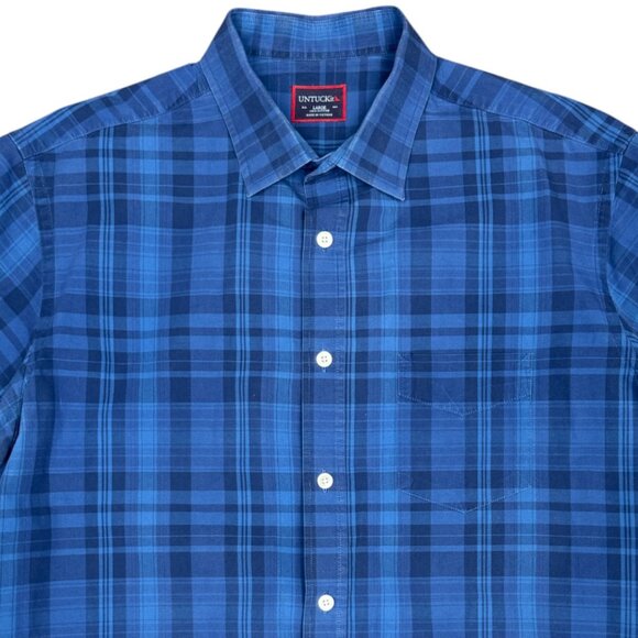 UNTUCKit Men's EUC Notro Blue Plaid Button Up Shirt | Size L - Picture 3 of 8